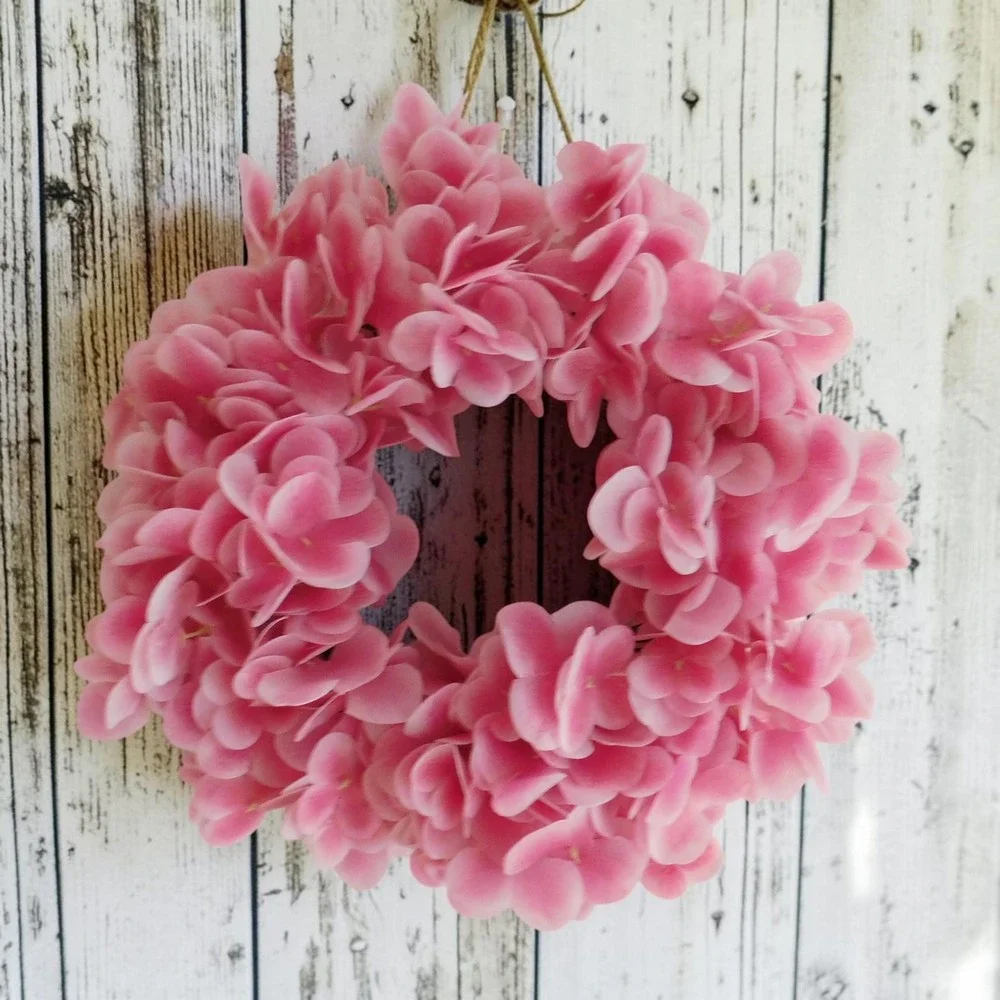 Pink Hydrangea Mini Wreath, Cabinet, Mirror, Fireplace‎ Mantel, Wall Decor